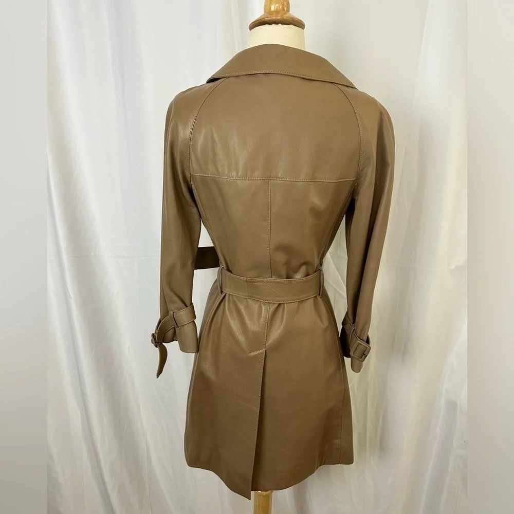 Prada Belted Leather Trench with 3/4 Sleeves Sz 38 - Picture 5 of 10